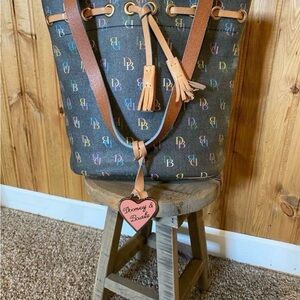 Dooney & Bourke Brown Multi-Color Logo Bucket Tote